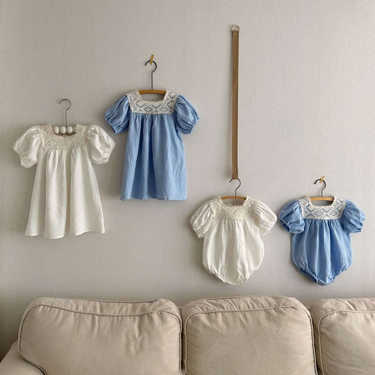 Baby Lace Square Neck Linen Romper (3 - 18m) - 2 Colors kids outfit
