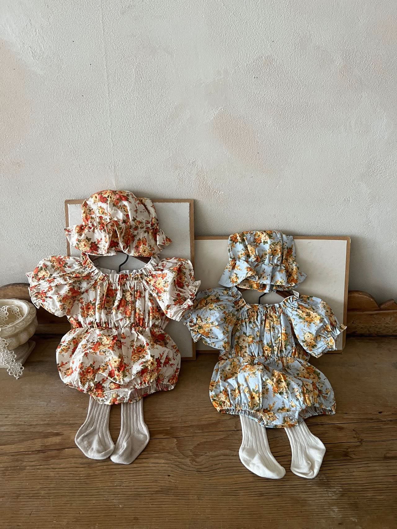 Baby Lala Floral Short Puff Sleeve Romper (0 - 18m) - 2 Colors kids outfit