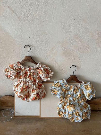 Baby Lala Floral Short Puff Sleeve Romper (0 - 18m) - 2 Colors kids outfit