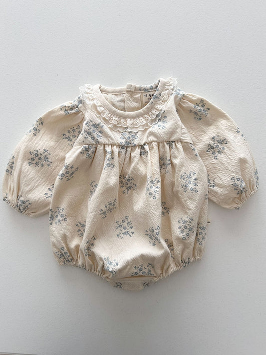 Baby Lala S25 Neckline Lace Detail Floral Bubble Romper (6 - 24m) - Ivory kids outfit