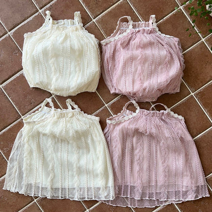 Baby Lala SS25 Flower Strap Lace Bubble Romper (6 - 24m) - 2 Colors kids outfit