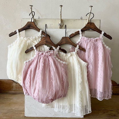 Baby Lala SS25 Flower Strap Lace Bubble Romper (6 - 24m) - 2 Colors kids outfit