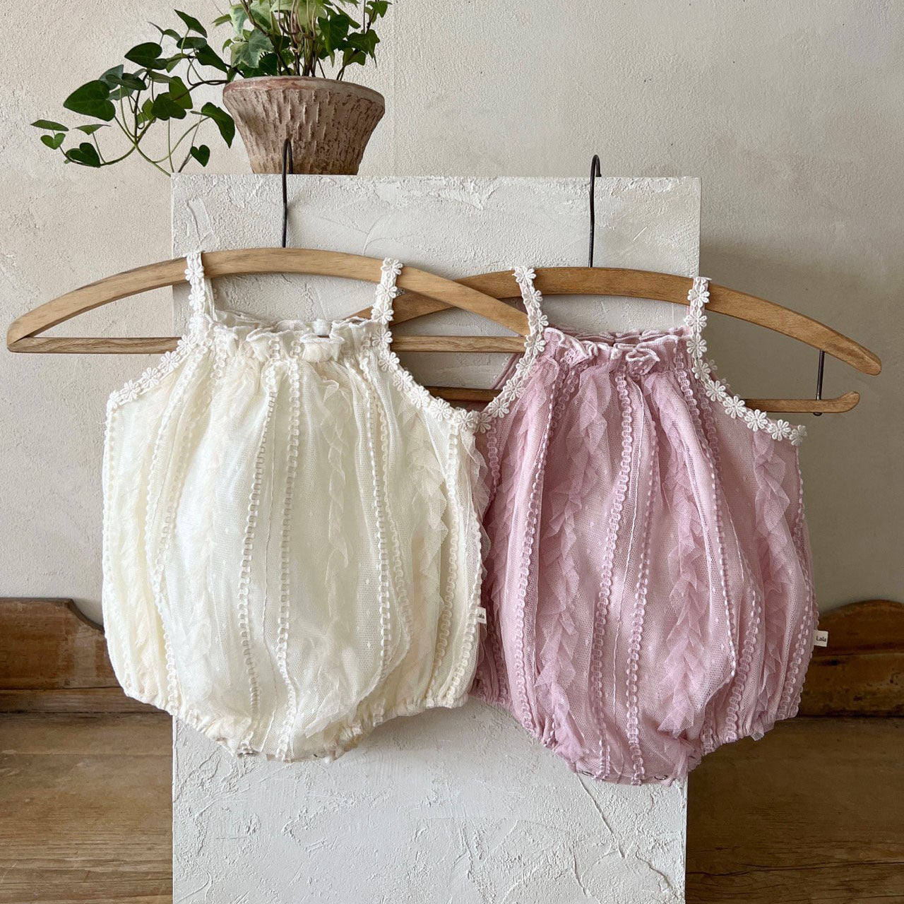 Baby Lala SS25 Flower Strap Lace Bubble Romper (6 - 24m) - 2 Colors kids outfit