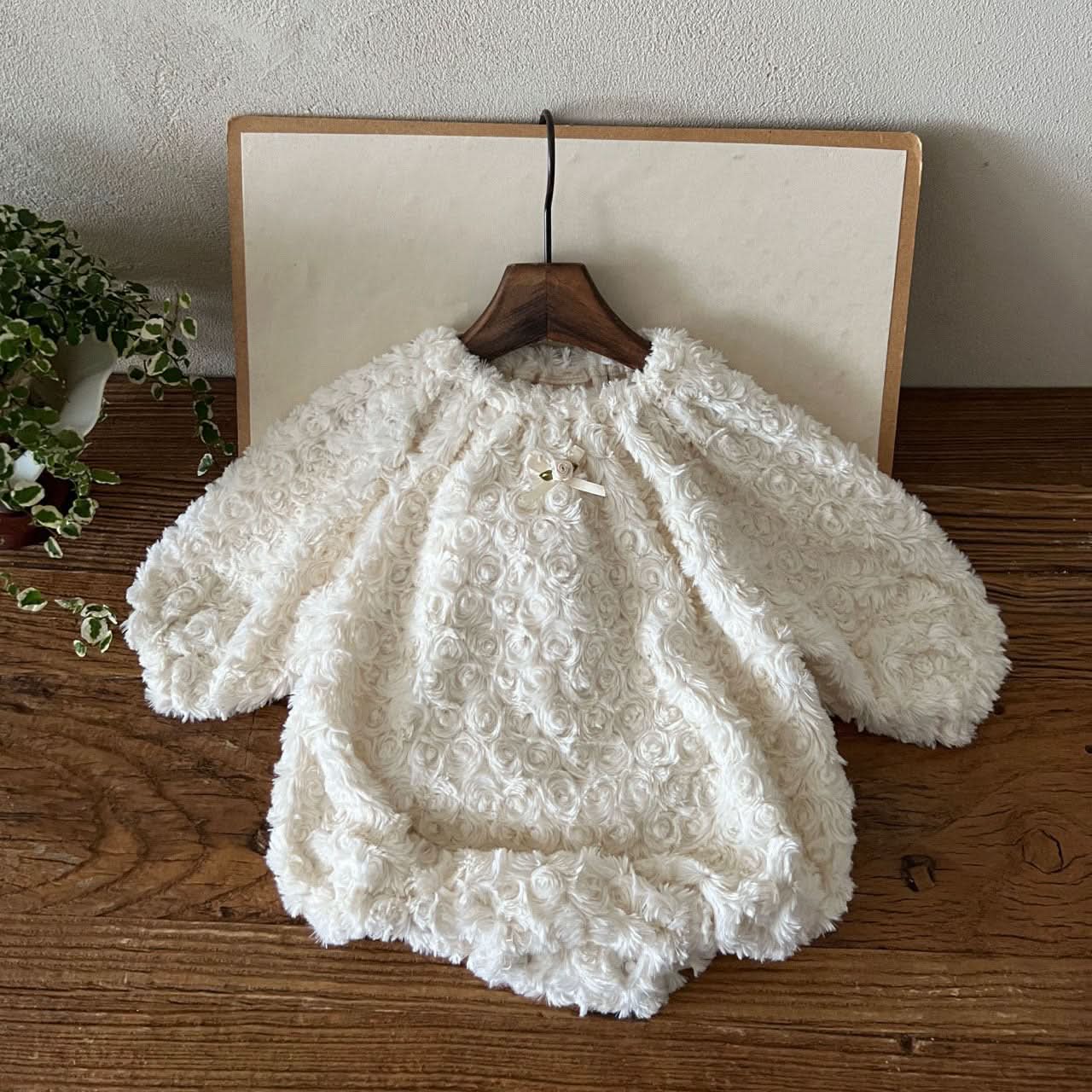 Baby Lala W24 Swirl Rosebud Fur Romper (6 - 24m) - Ivory kids outfit