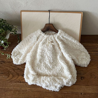 Baby Lala W24 Swirl Rosebud Fur Romper (6 - 24m) - Ivory kids outfit
