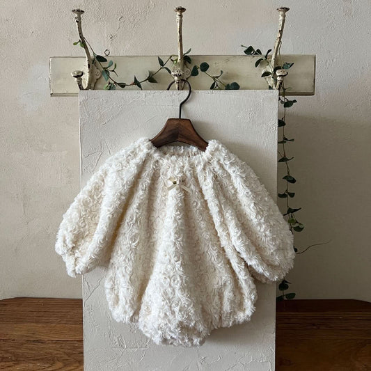 Baby Lala W24 Swirl Rosebud Fur Romper (6 - 24m) - Ivory kids outfit