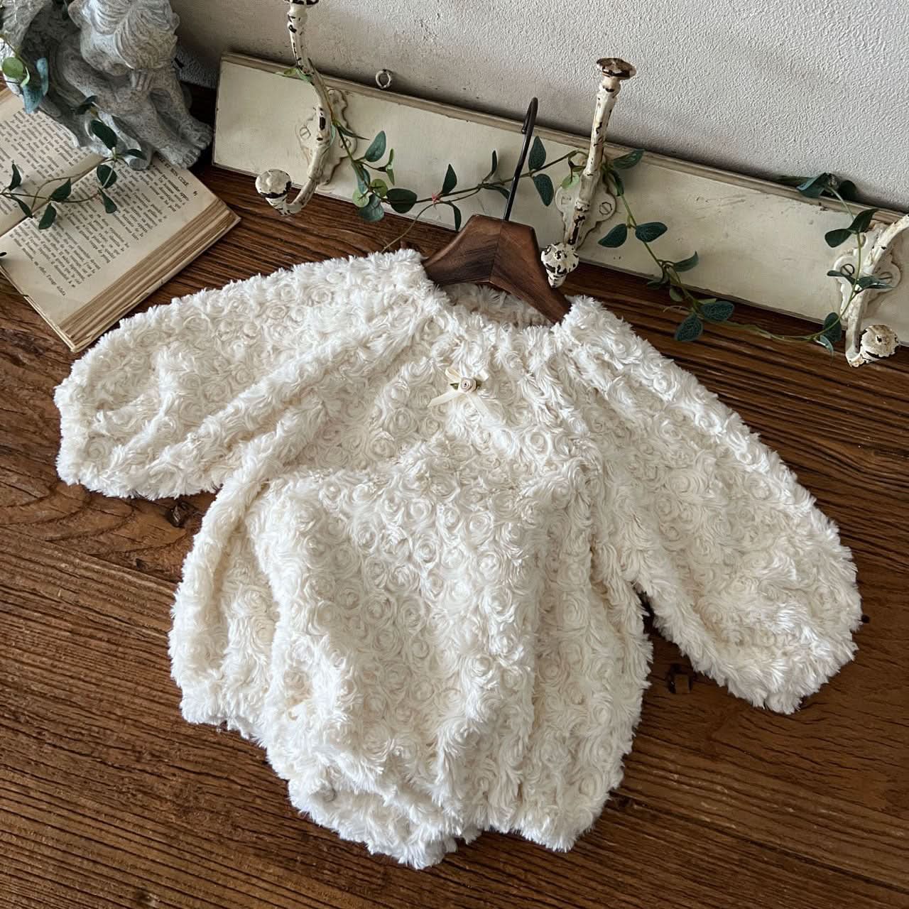 Baby Lala W24 Swirl Rosebud Fur Romper (6 - 24m) - Ivory kids outfit