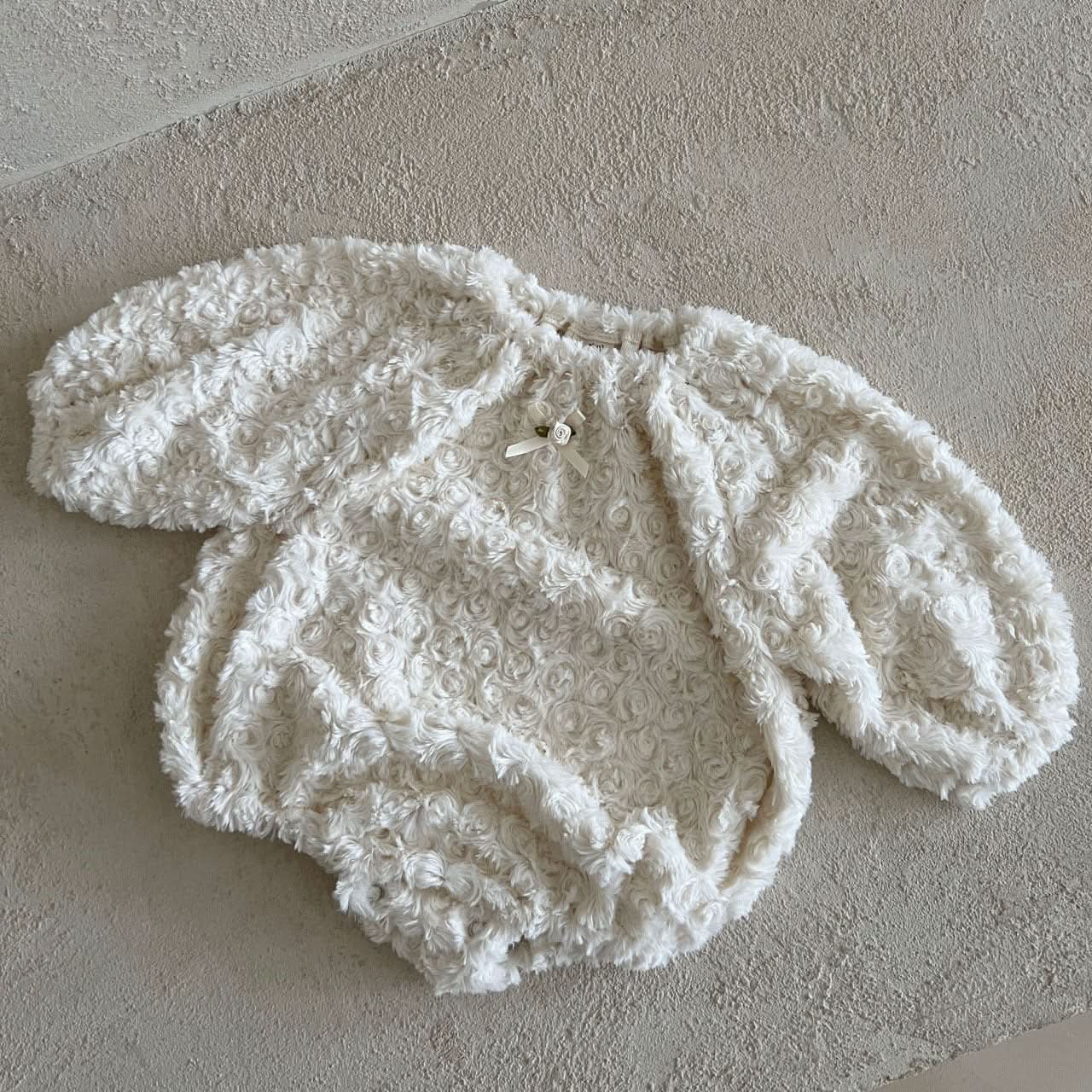 Baby Lala W24 Swirl Rosebud Fur Romper (6 - 24m) - Ivory kids outfit