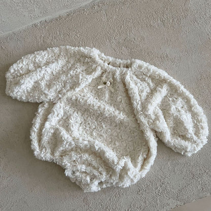 Baby Lala W24 Swirl Rosebud Fur Romper (6 - 24m) - Ivory kids outfit