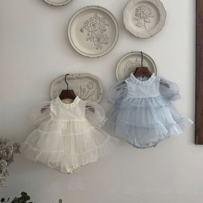 Baby Marron Short Puff Sleeve Tutu Dress Romper (3 - 23m) - 2 Colors kids outfit