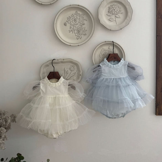 Baby Marron Short Puff Sleeve Tutu Dress Romper (3 - 23m) - 2 Colors kids outfit