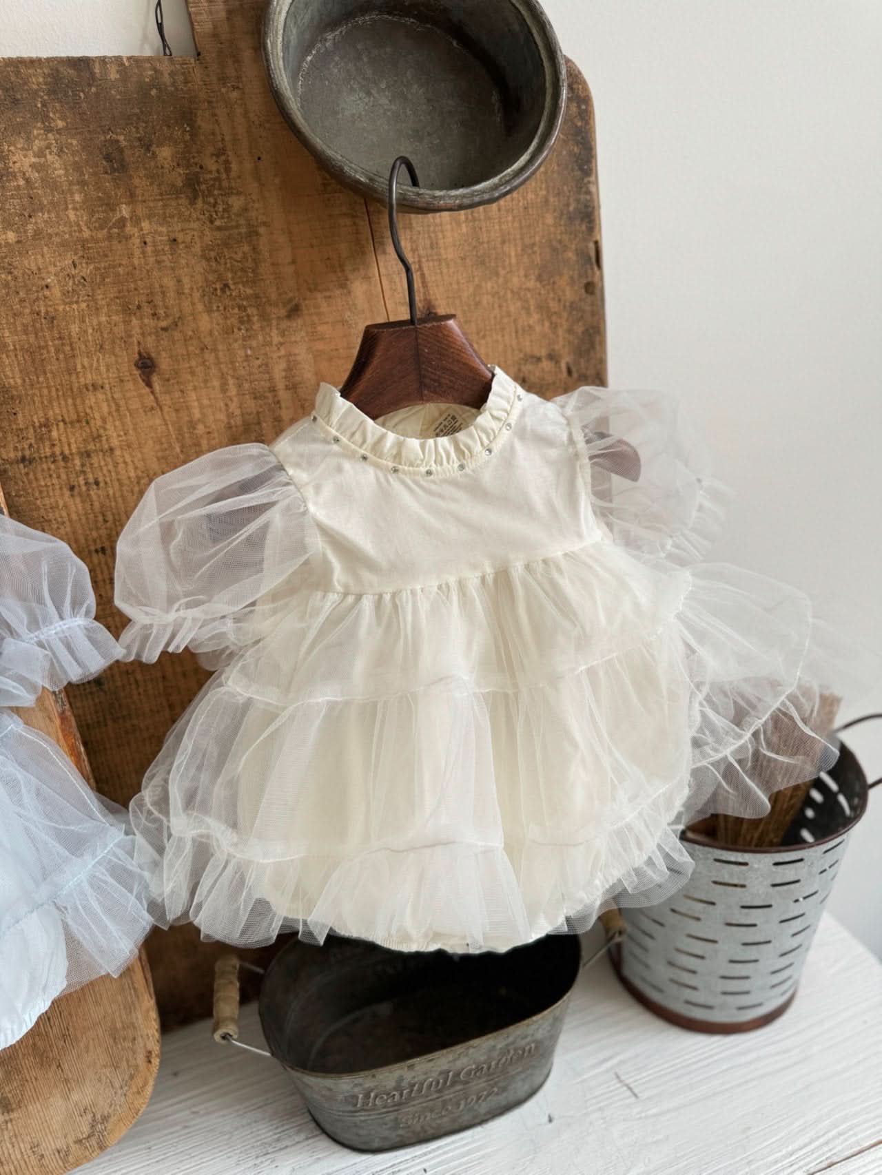 Baby Marron Short Puff Sleeve Tutu Dress Romper (3 - 23m) - 2 Colors kids outfit