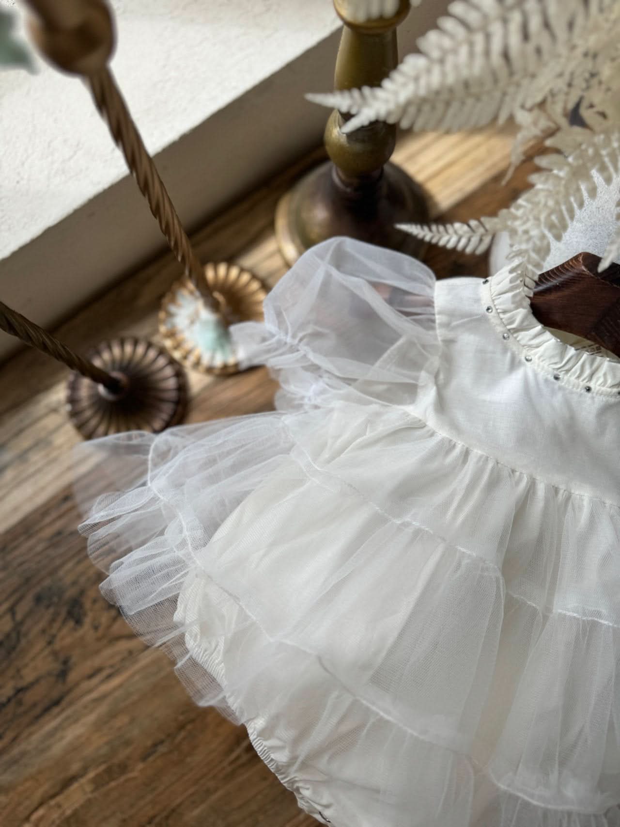 Baby Marron Short Puff Sleeve Tutu Dress Romper (3 - 23m) - 2 Colors kids outfit