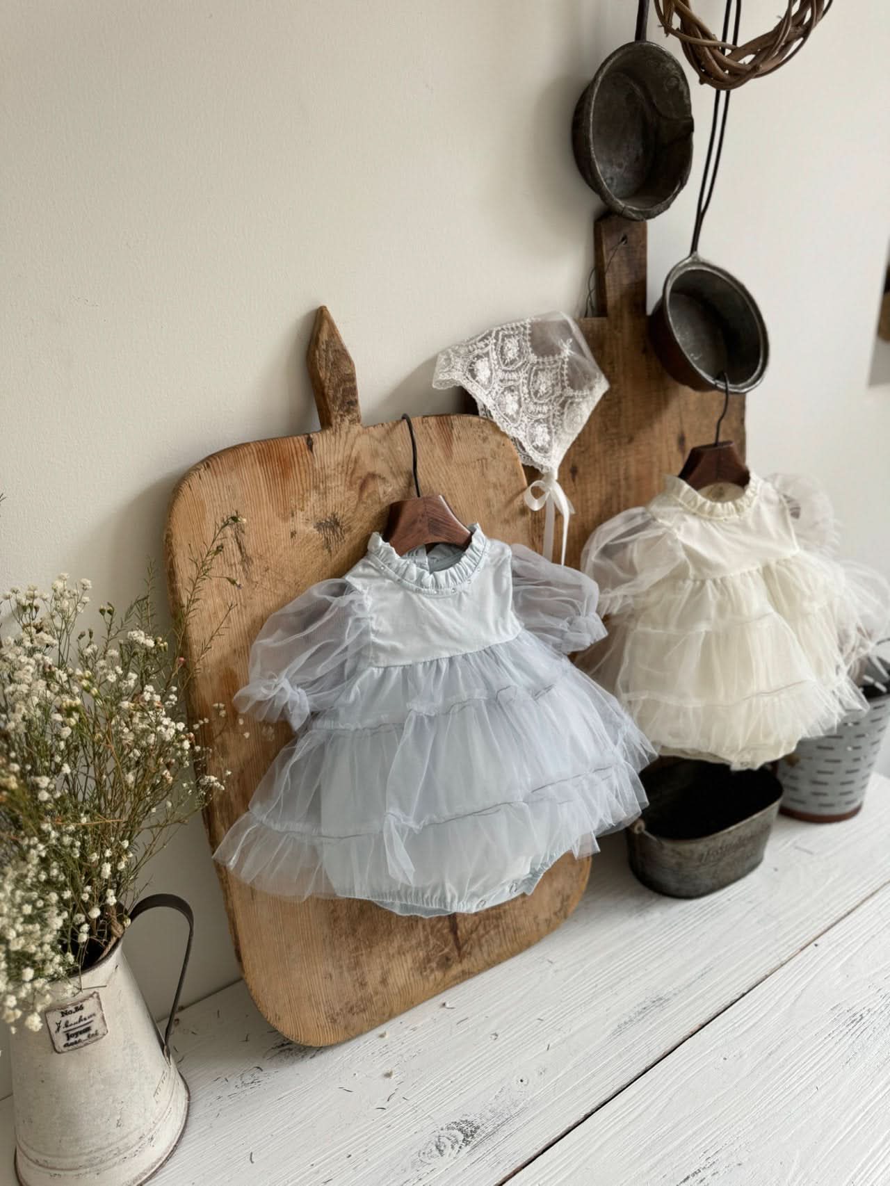 Baby Marron Short Puff Sleeve Tutu Dress Romper (3 - 23m) - 2 Colors kids outfit