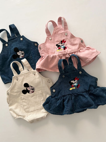 Baby Mickey and Minnie Embroidery Skirtalls (6m) - 2 Colors kids outfit