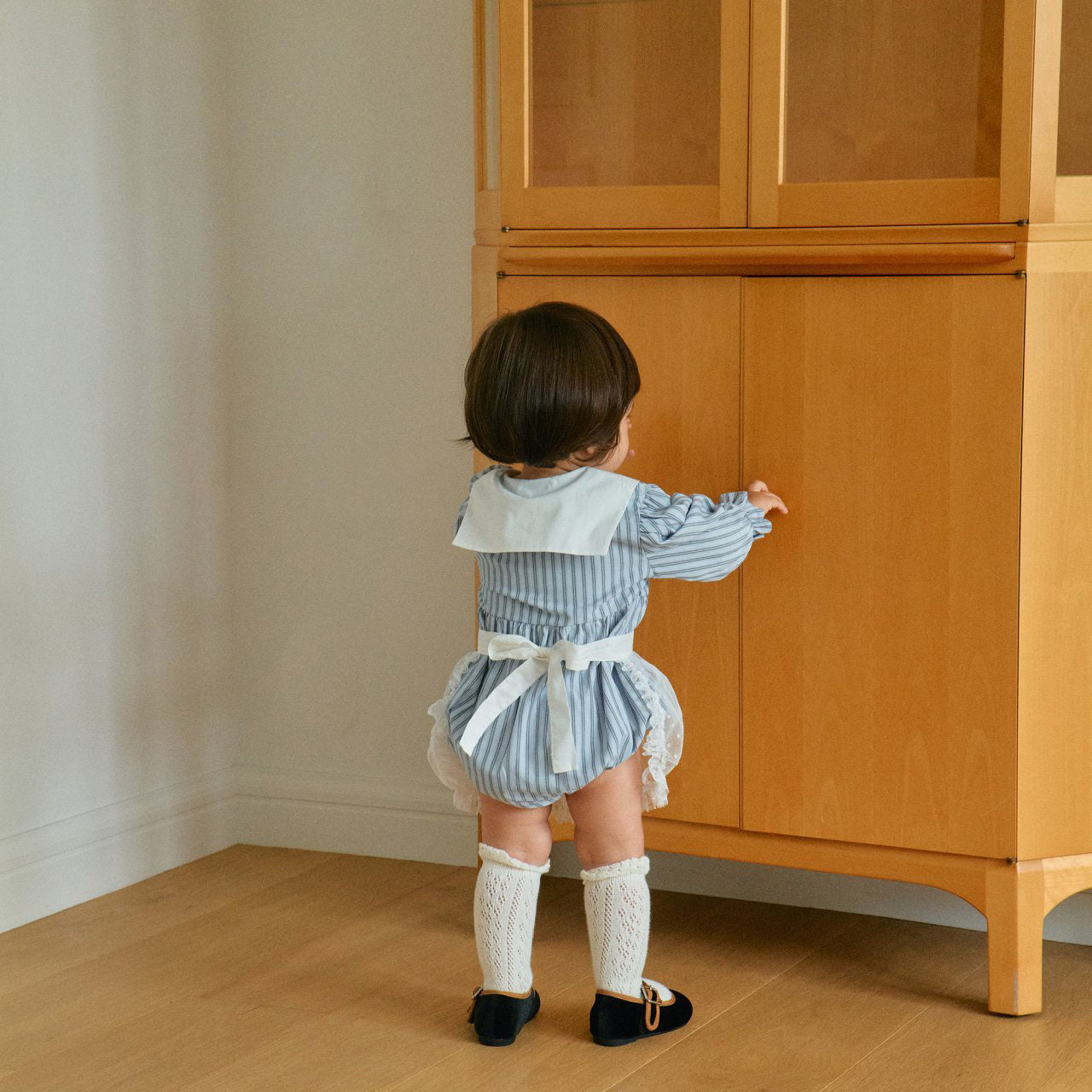 Baby Milk F25 Heart Embroidery Collar Stripe Bubble Romper (3 - 18m) - Blue kids outfit