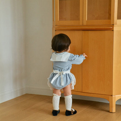 Baby Milk F25 Heart Embroidery Collar Stripe Bubble Romper (3 - 18m) - Blue kids outfit
