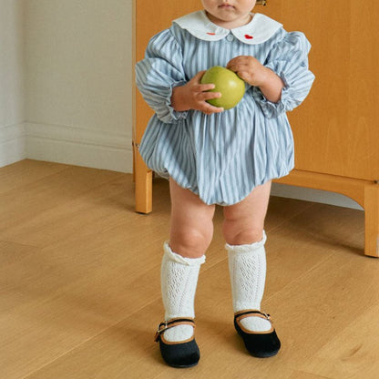 Baby Milk F25 Heart Embroidery Collar Stripe Bubble Romper (3 - 18m) - Blue kids outfit