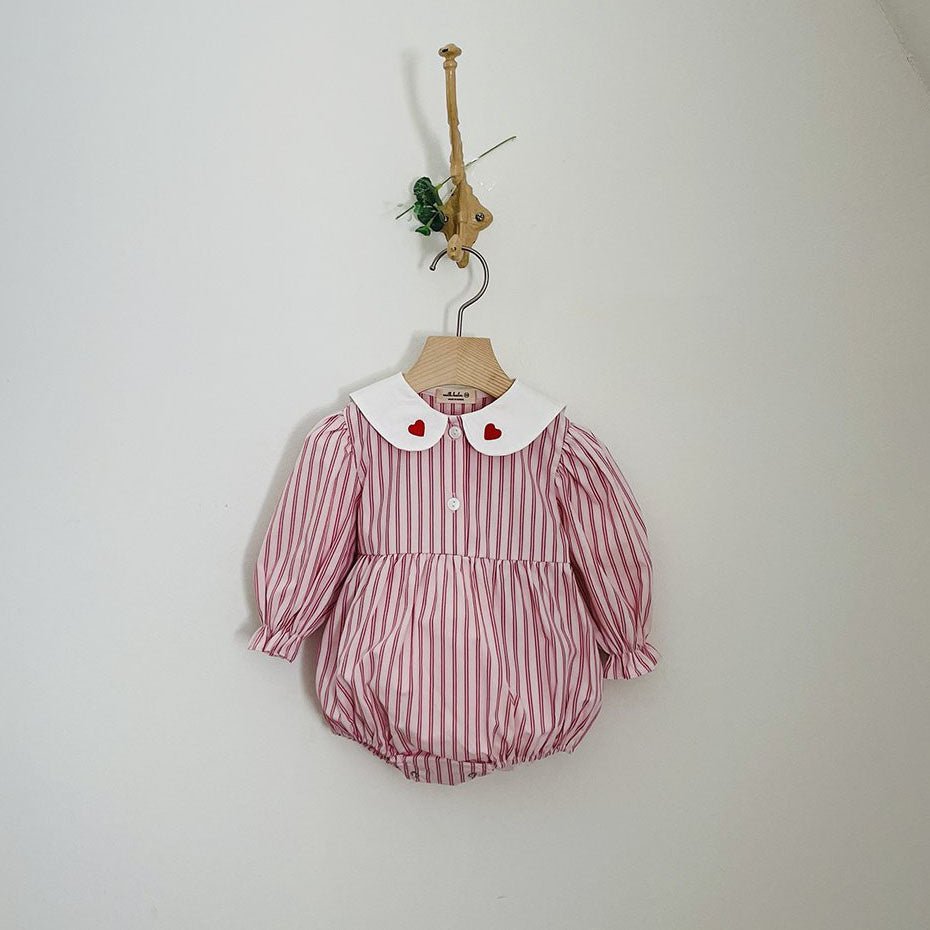 Baby Milk F25 Heart Embroidery Collar Stripe Bubble Romper (3 - 18m) - Blue kids outfit