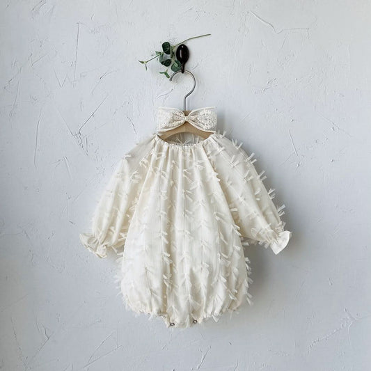Baby Milk S25 3D Bows Lace Romper (3 - 18m) - Ivory kids outfit