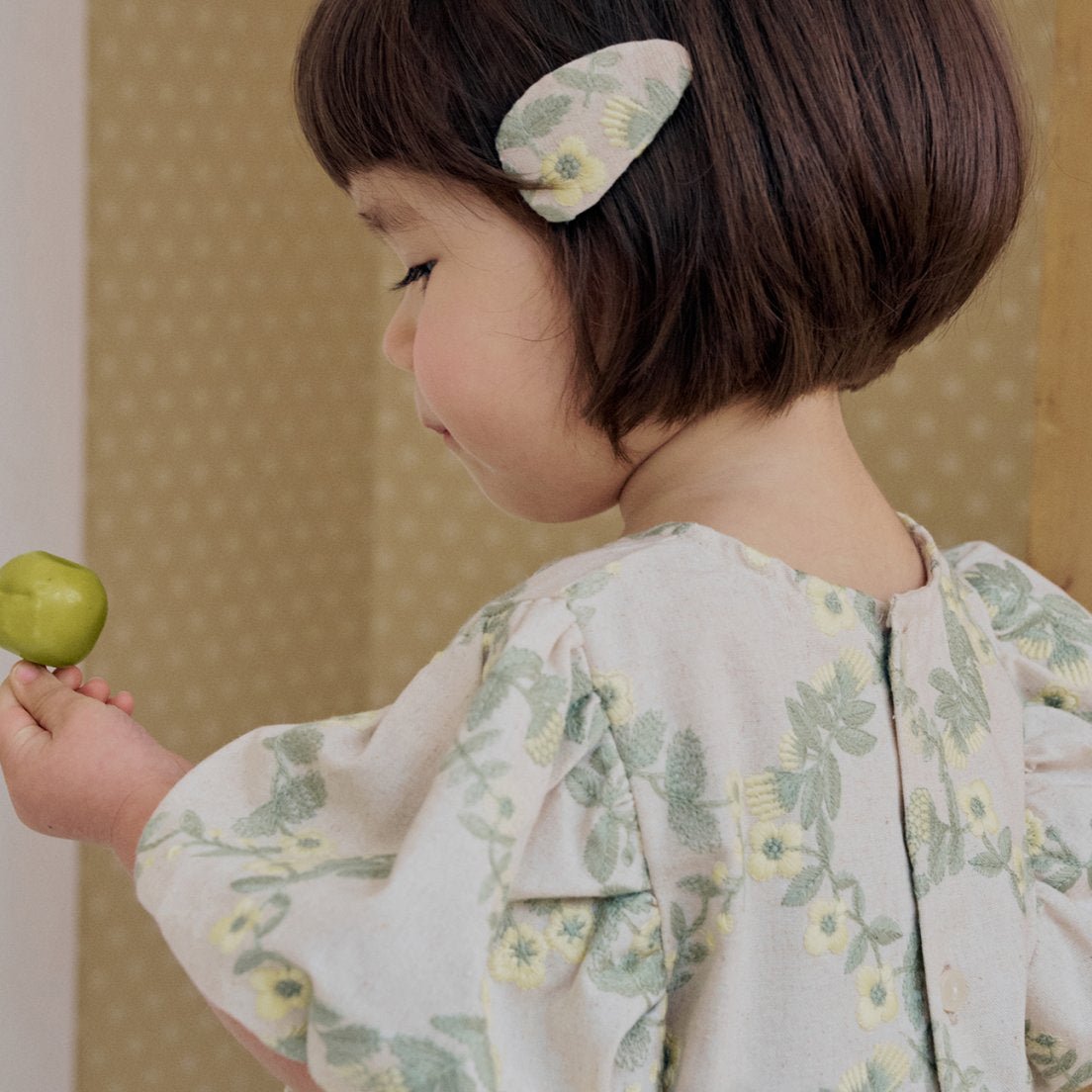 Baby Milk SP26 Floral Embroidery Puff Sleeve Bubble Romper (3 - 18m) - Beige - AT NOON STORE