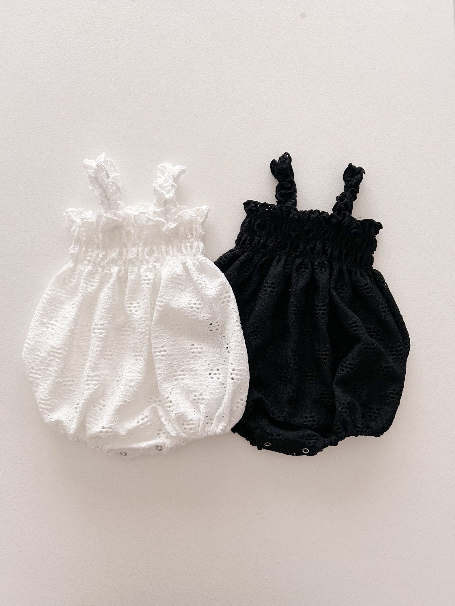 Baby Milk SS25 Eyelet Frill Strap Smocked Bubble Romper (3 - 18m) - 2 Colors kids outfit