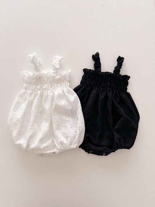 Baby Milk SS25 Eyelet Frill Strap Smocked Bubble Romper (3 - 18m) - 2 Colors kids outfit