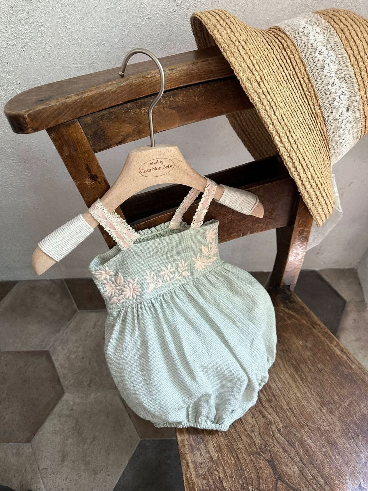 Baby Monbebe Aria Floral Embroidery Bodice Bubble Romper (3 - 24m) - 2 Colors kids outfit