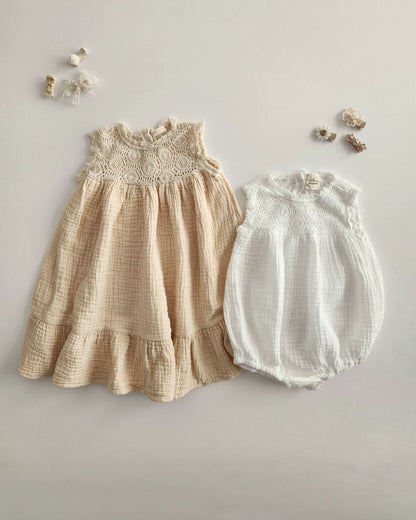 Baby Monbebe Crochet Sleeveless Bubble Romper (3 - 18m) - 2 Colors kids outfit