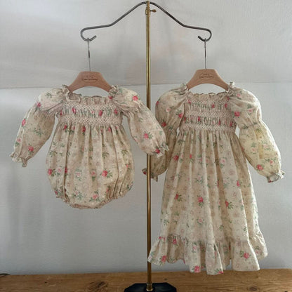 Baby Monbebe F24 Floral Smocked Bodice Eyelet Romper (3 - 24m) - 2 Colors kids outfit