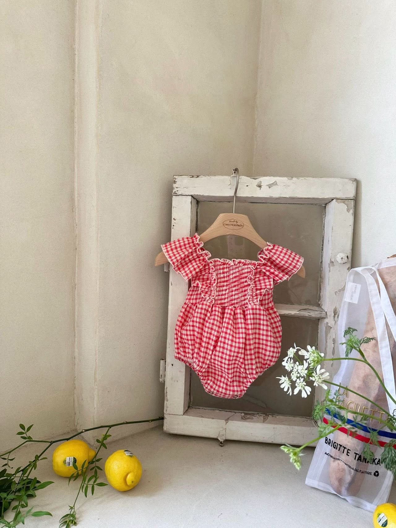 Baby Monbebe Gingham Ruffle Short Sleeve Romper (3 - 24m) - 2 Colors kids outfit