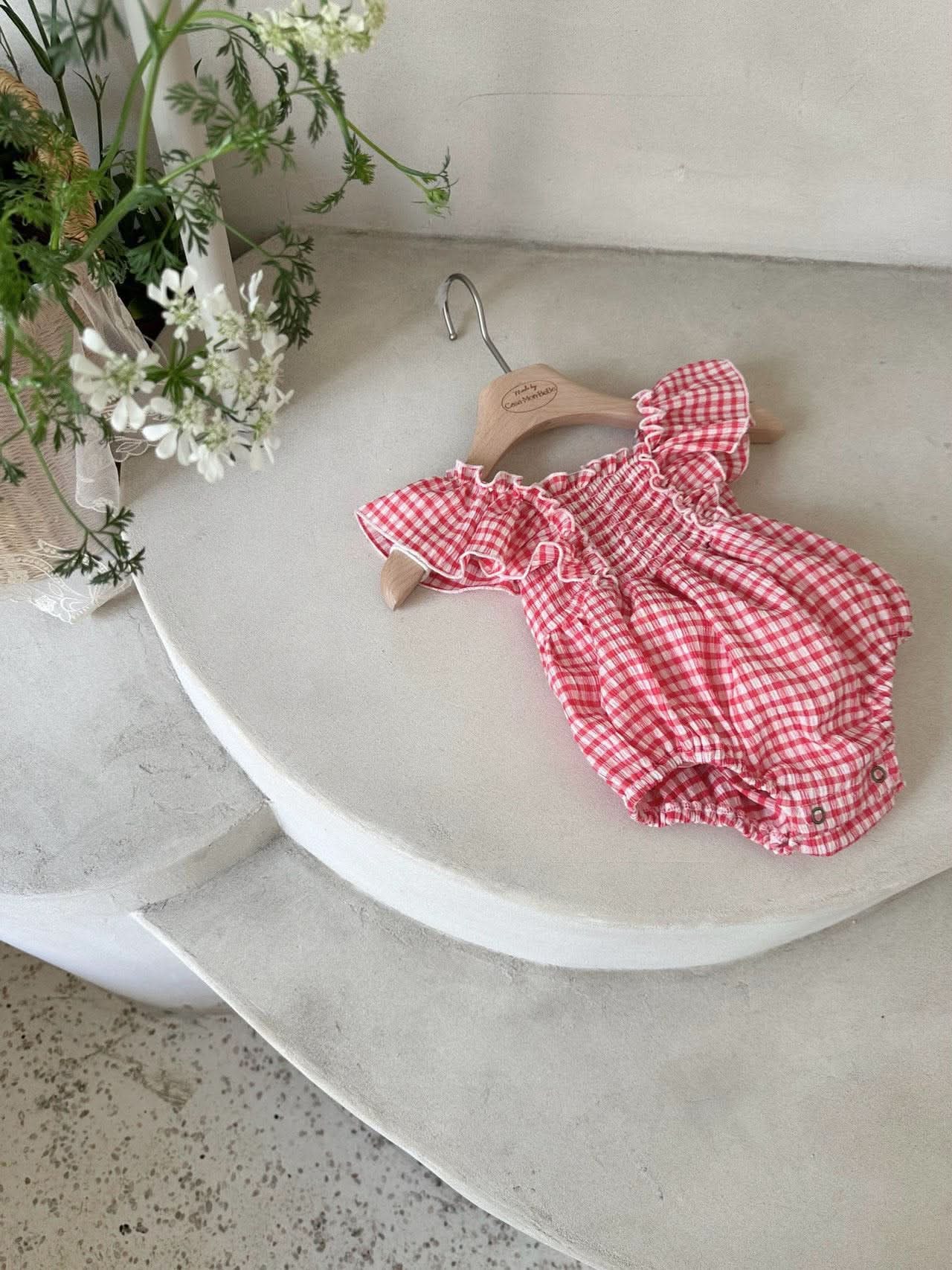 Baby Monbebe Gingham Ruffle Short Sleeve Romper (3 - 24m) - 2 Colors kids outfit