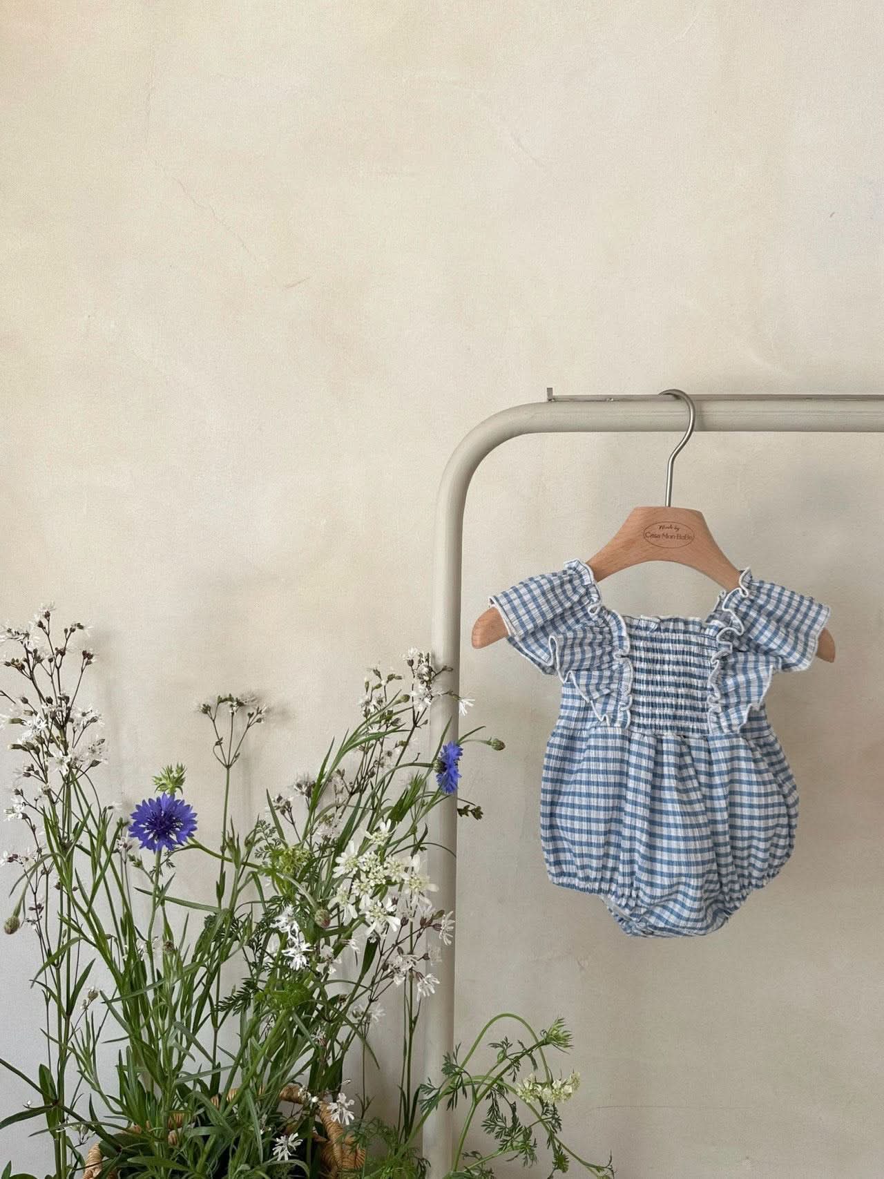 Baby Monbebe Gingham Ruffle Short Sleeve Romper (3 - 24m) - 2 Colors kids outfit