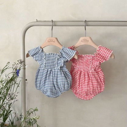 Baby Monbebe Gingham Ruffle Short Sleeve Romper (3 - 24m) - 2 Colors kids outfit