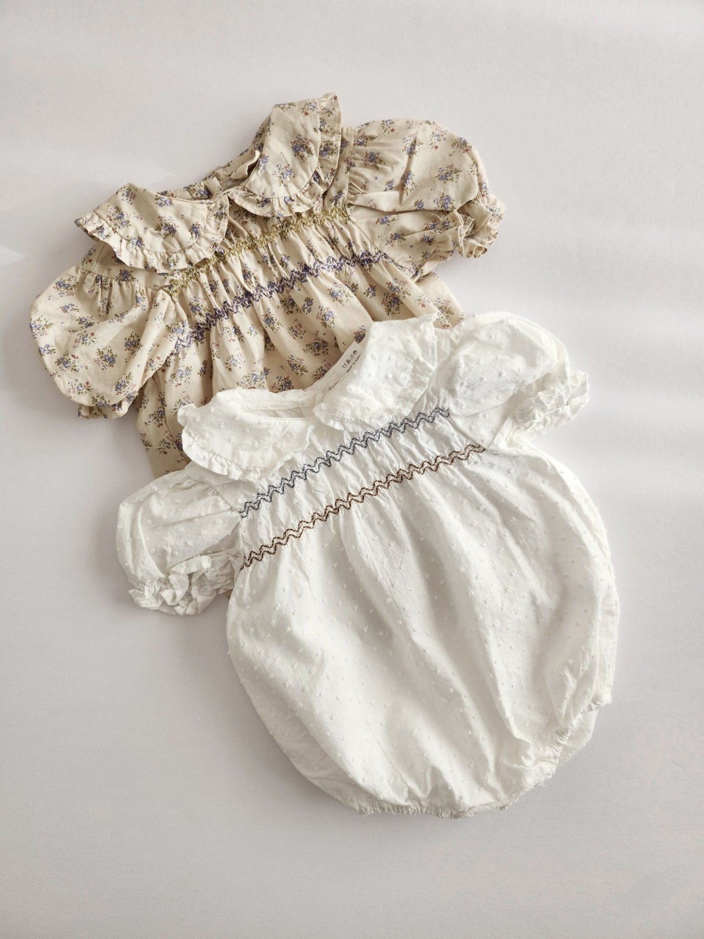 Baby Monbebe Leah Smocked Bodice Romper (3 - 24m) - 2 Colors kids outfit