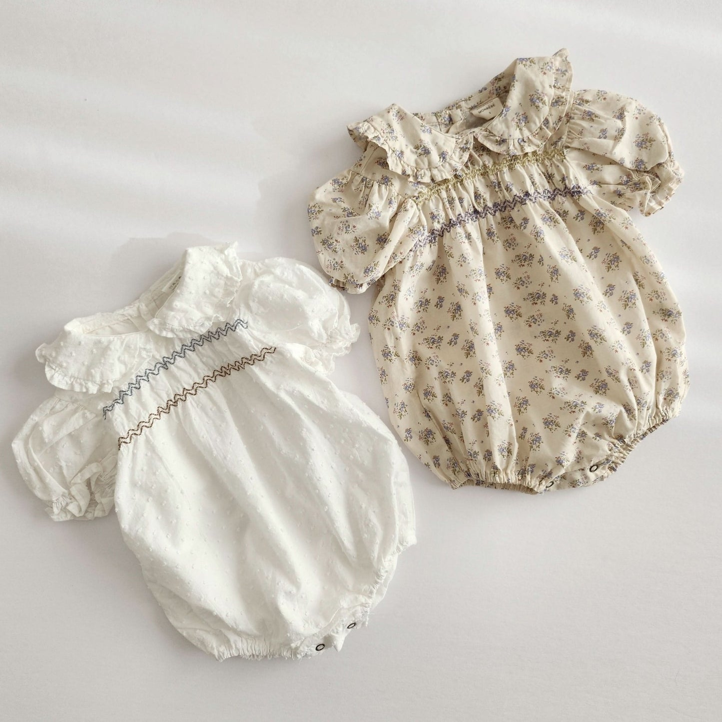 Baby Monbebe Leah Smocked Bodice Romper (3 - 24m) - 2 Colors kids outfit