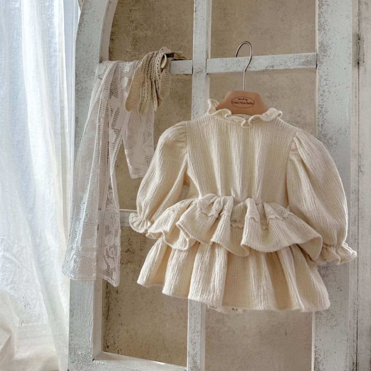 Baby Monbebe Mary Ruffle Detail Romper (3 - 24m) - Cream kids outfit