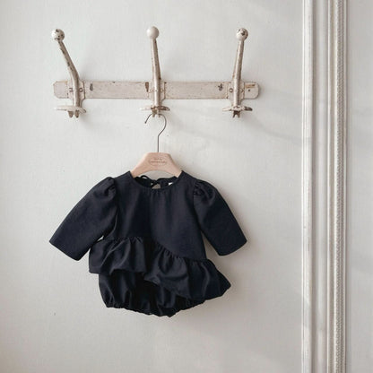 Baby Monbebe S25 Tie Back Unbalanced Ruffle Balloon Dress Romper (3 - 24m) - 2 Colors kids outfit