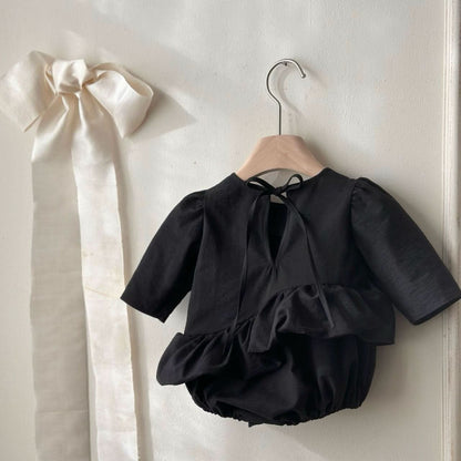 Baby Monbebe S25 Tie Back Unbalanced Ruffle Balloon Dress Romper (3 - 24m) - 2 Colors kids outfit