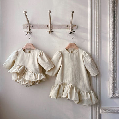 Baby Monbebe S25 Tie Back Unbalanced Ruffle Balloon Dress Romper (3 - 24m) - 2 Colors kids outfit