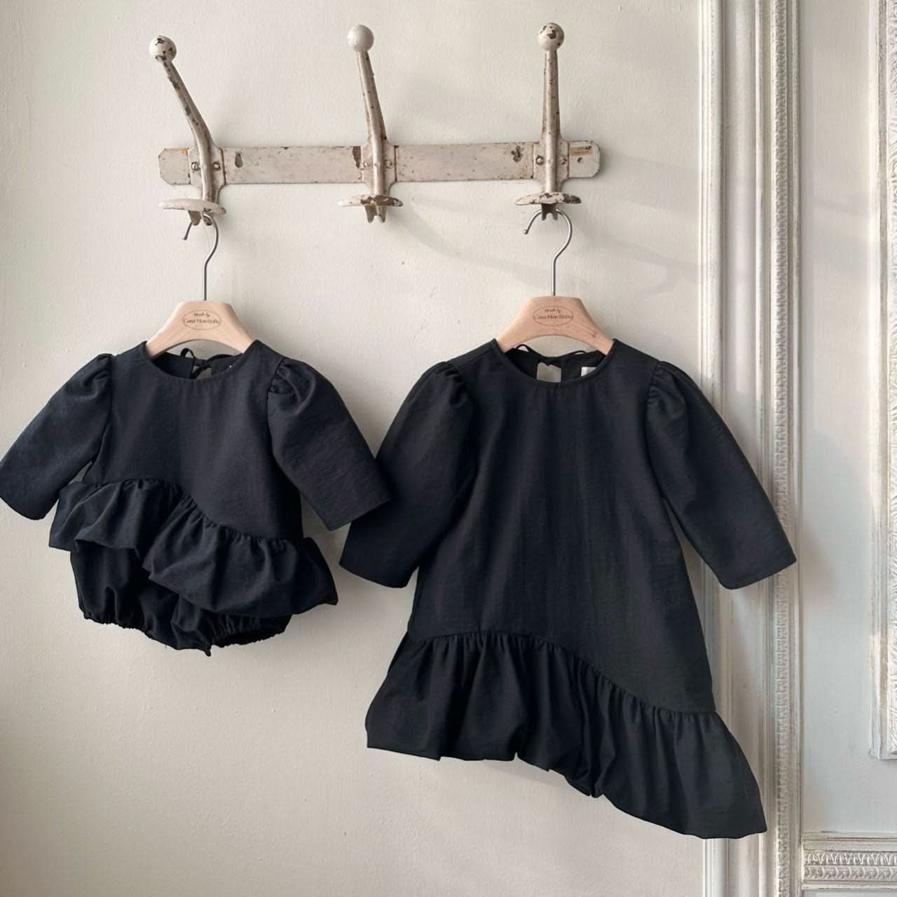 Baby Monbebe S25 Tie Back Unbalanced Ruffle Balloon Dress Romper (3 - 24m) - 2 Colors kids outfit