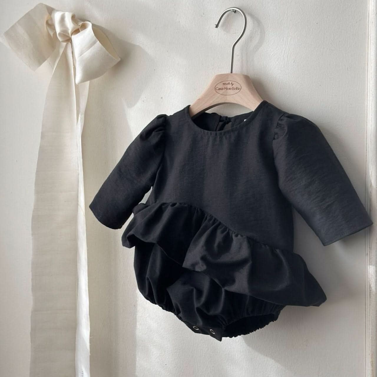 Baby Monbebe S25 Tie Back Unbalanced Ruffle Balloon Dress Romper (3 - 24m) - 2 Colors kids outfit