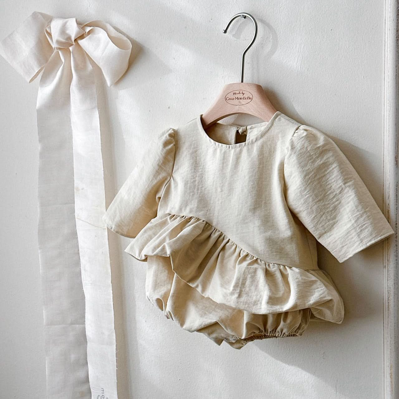 Baby Monbebe S25 Tie Back Unbalanced Ruffle Balloon Dress Romper (3 - 24m) - 2 Colors kids outfit