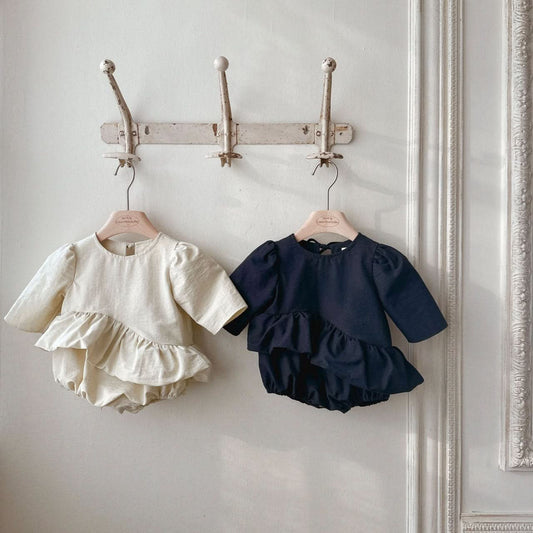 Baby Monbebe S25 Tie Back Unbalanced Ruffle Balloon Dress Romper (3 - 24m) - 2 Colors kids outfit