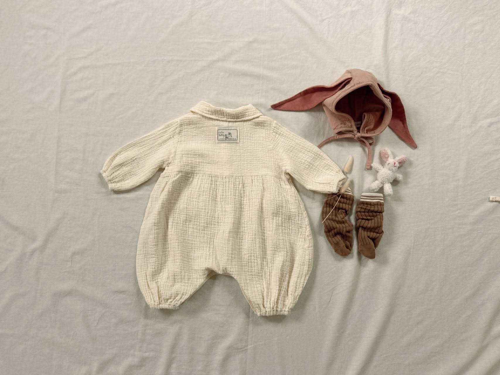 Baby Peter Pan Collar Double Pocket Denim Jumpsuit (12m) - Denim kids outfit