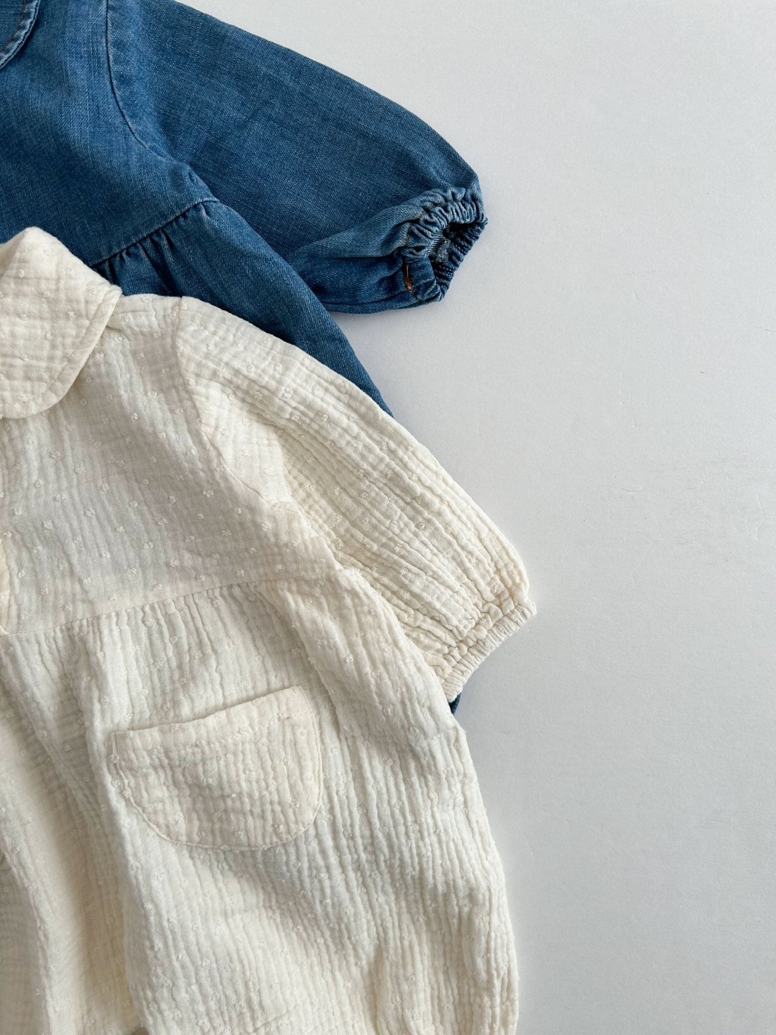 Baby Peter Pan Collar Double Pocket Denim Jumpsuit (12m) - Denim kids outfit