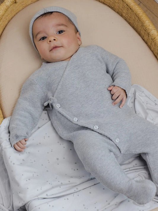 Baby Quincy Mae Wrap Knit Footie Heathered Dusty Blue (3-12m) - Dusty Blue kids outfit