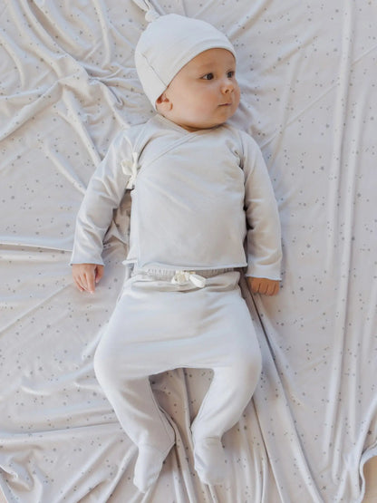 Baby Quincy Mae Wrap Top + Footed Pant Set Fog (NB~6m) - Fog kids outfit