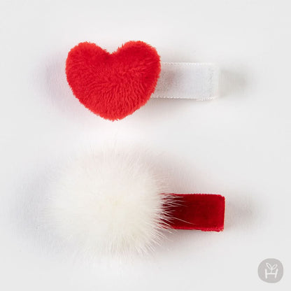 Baby Red Heart and Pom Hair Clip Set (2pk) kids outfit