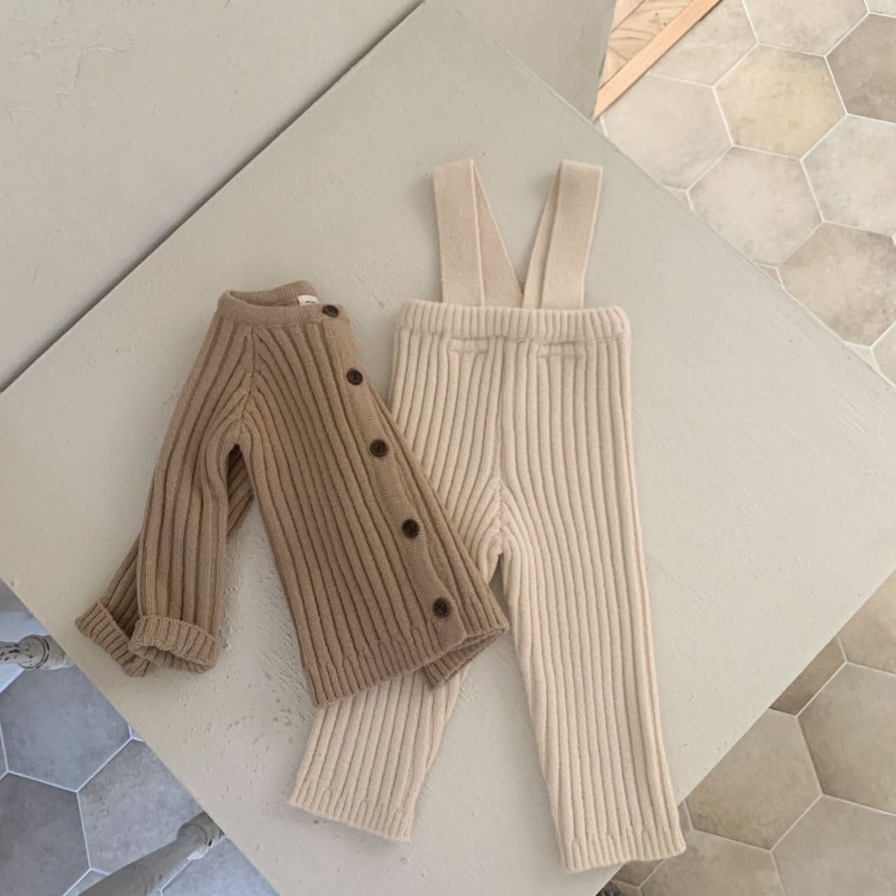 Baby Rib - Knit Suspender Pants (8 - 24m) - 3colors kids outfit